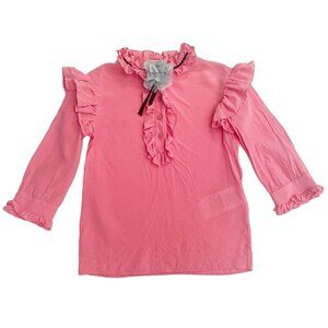 Gucci Girls Size 6 Blouse Top 100% Silk Ruffle Detail Bright Pink Elegant Chic